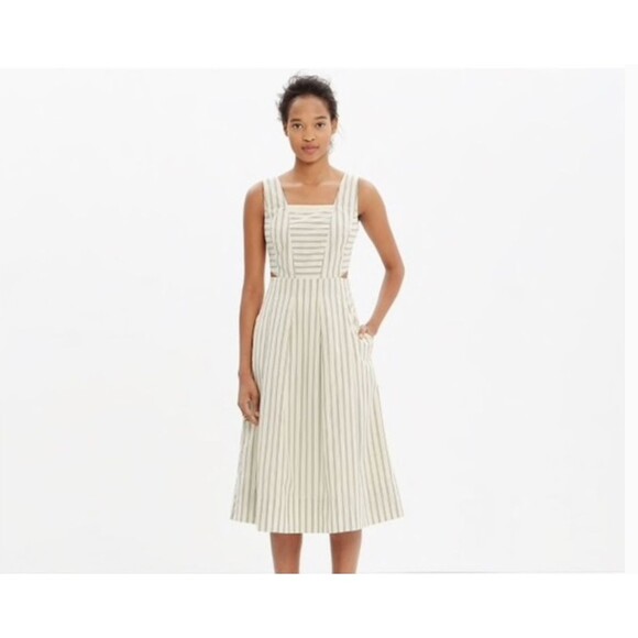 Madewell Cutout Striped Sundress Cream and Black Size 10 - Picture 1 of 15